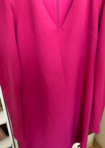 Mor V Yaka Vatkalı Kol Gece Şık Elbise - Görsel 2