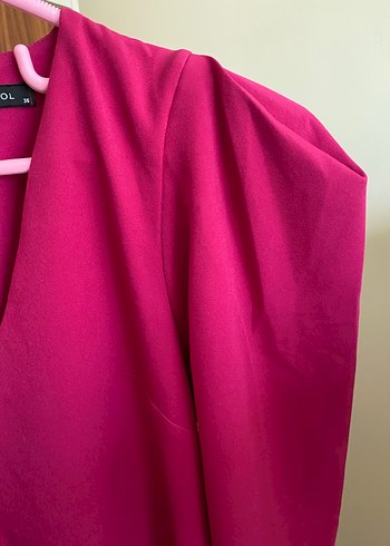 Mor V Yaka Vatkalı Kol Gece Şık Elbise - Görsel 4