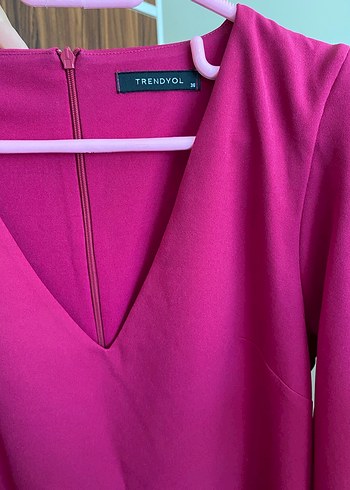 Mor V Yaka Vatkalı Kol Gece Şık Elbise - Görsel 3