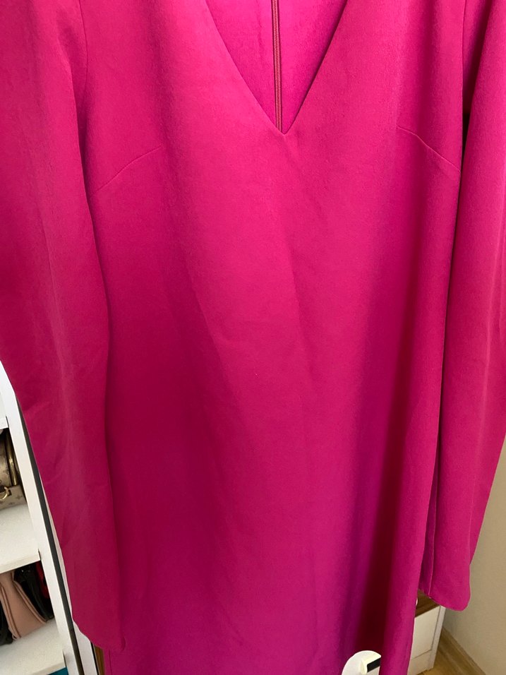 Mor V Yaka Vatkalı Kol Gece Şık Elbise - Görsel 2