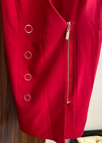 Düğmeli Kırmızı Midi Kadın Yelek - Görsel 3