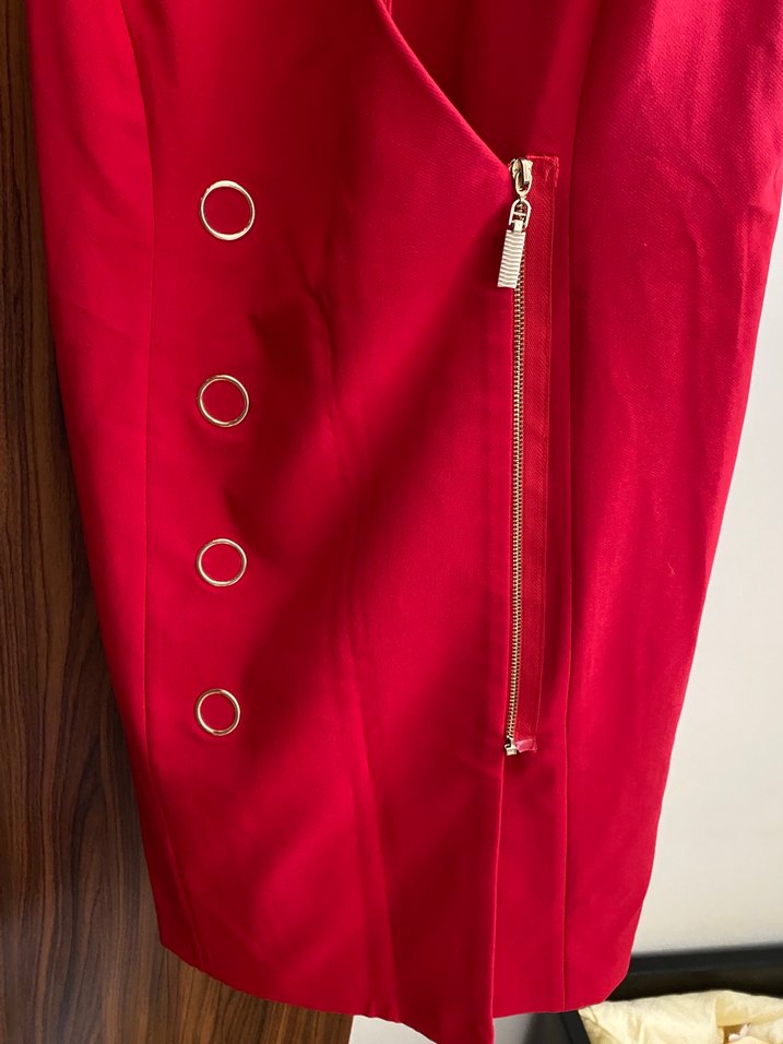 Düğmeli Kırmızı Midi Kadın Yelek - Görsel 3