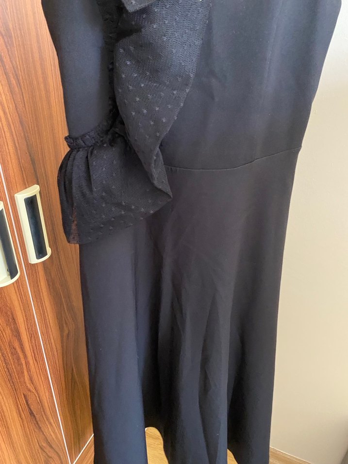 Siyah Uzun Askılı V Yaka Elbise - Görsel 2