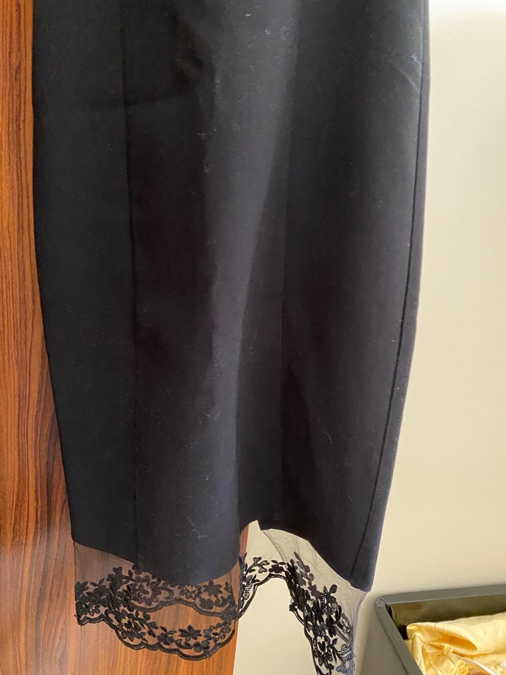 Siyah V Yaka Midi Elbise - Görsel 2