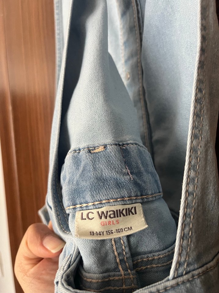 Mavi  Düğmeli Denim Kız çocuk Elbise - Görsel 5