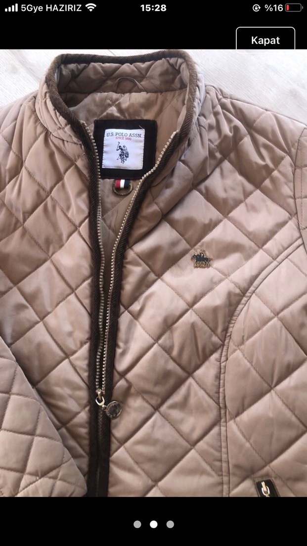 Bej Kapitone Kadın Mont, Fermuarlı, Normal Boy - Görsel 2