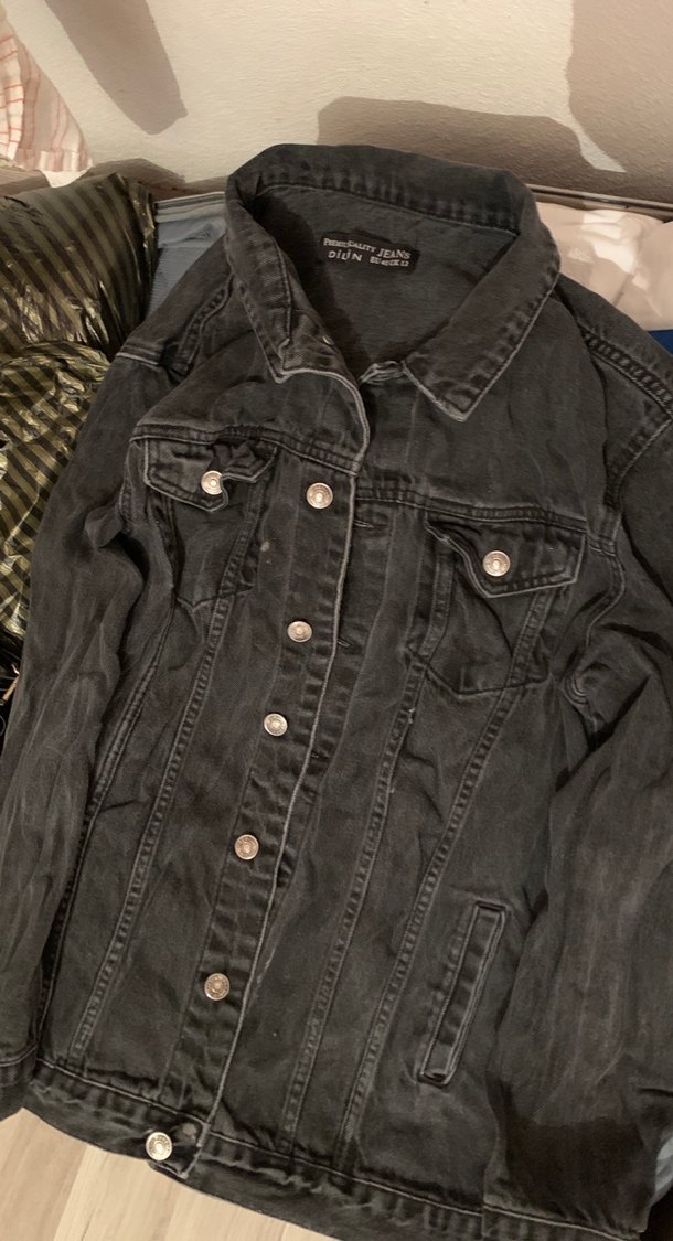 Düğmeli Siyah Kadın Kot Ceket - Görsel 2