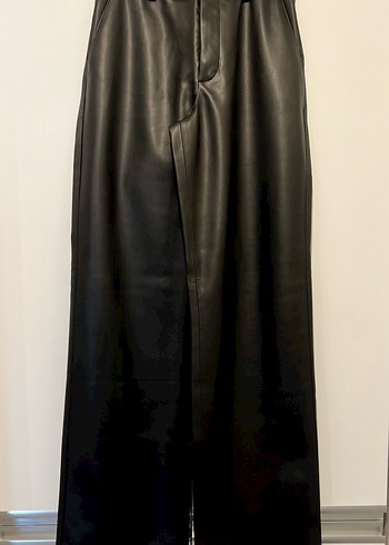 Kadın Siyah  Deri Rahat Kesim Pantolon - Görsel 7