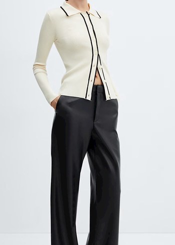 Kadın Siyah  Deri Rahat Kesim Pantolon - Görsel 5