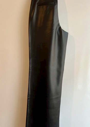 Kadın Siyah  Deri Rahat Kesim Pantolon - Görsel 6