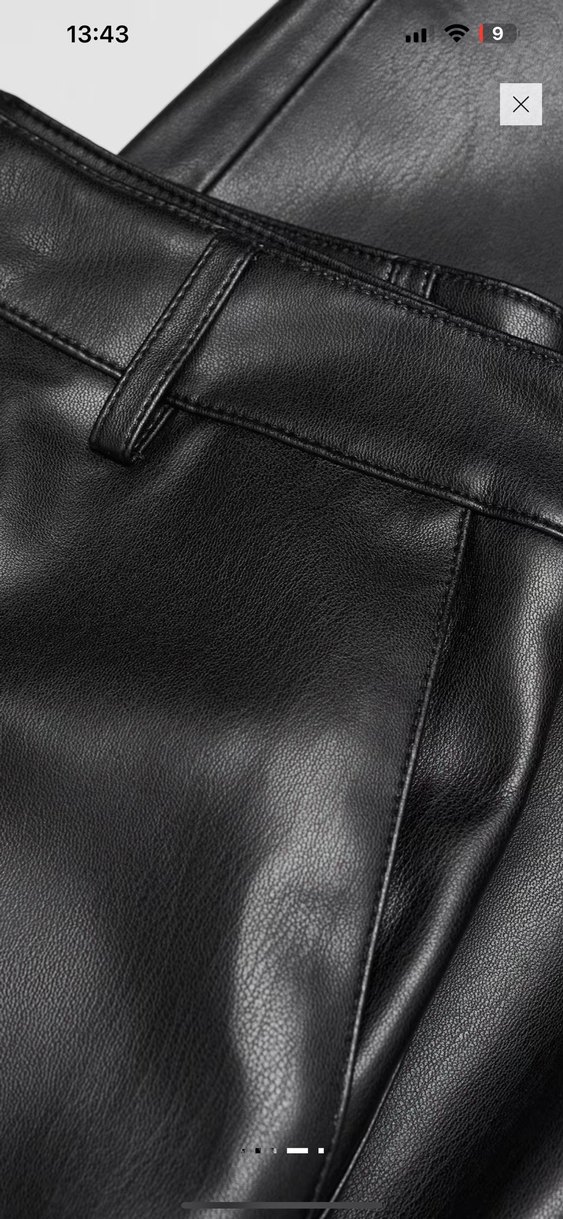 Kadın Siyah  Deri Rahat Kesim Pantolon - Görsel 4