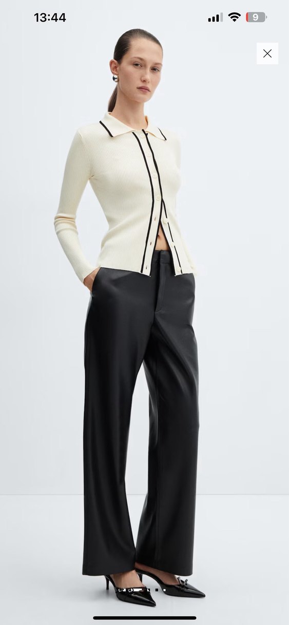 Kadın Siyah  Deri Rahat Kesim Pantolon - Görsel 5