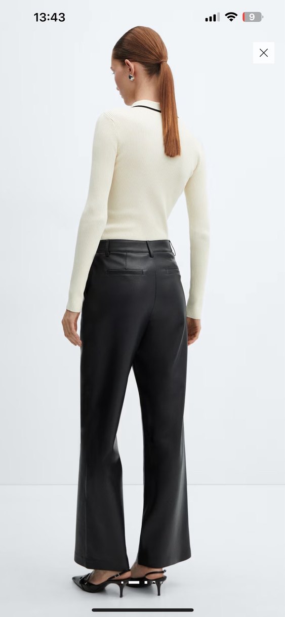Kadın Siyah  Deri Rahat Kesim Pantolon - Görsel 2