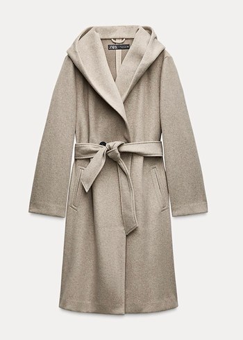 Zara Soft Kapüşonlu Bej Kaban - Görsel 2