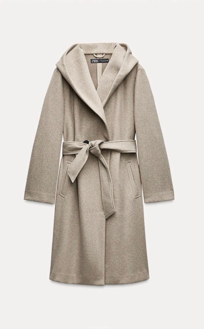 Zara Soft Kapüşonlu Bej Kaban - Görsel 2