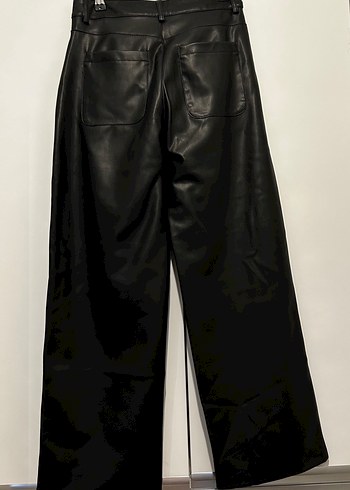 ZARA Düğmeli Siyah Deri Kadın Pantolon - Görsel 5