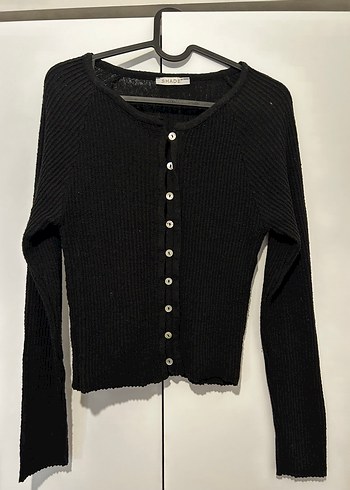 Düğmeli Siyah Kadın Kısa Hırka - Görsel 3