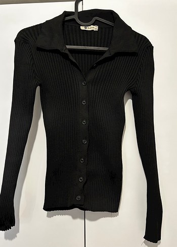 Düğmeli Siyah Kadın Triko Gömlek - Görsel 3