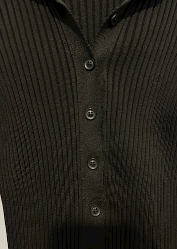 Düğmeli Siyah Kadın Triko Gömlek - Görsel 2