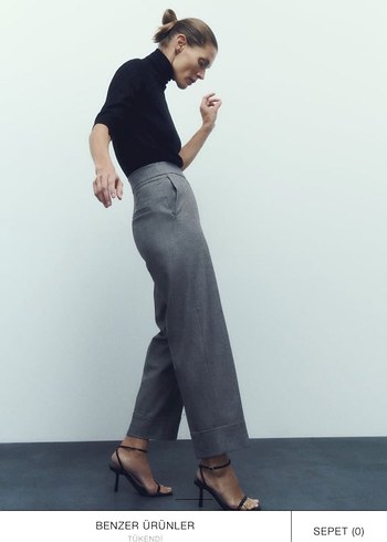 Zara Gri Kadın Kumaş Pantolon - Görsel 3