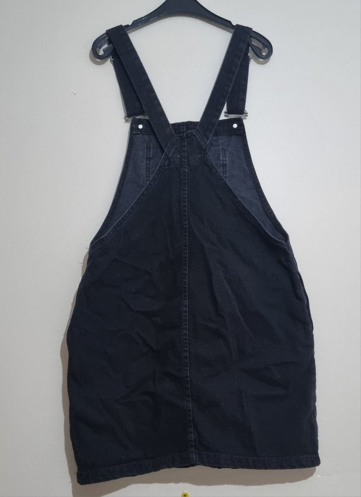 Siyah Kadın Denim Midi Askılı Elbise - Görsel 2