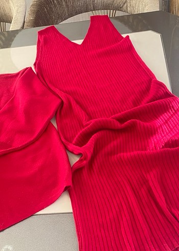 Kadın Kırmızı Uzun Pilili Triko Elbise - Görsel 9