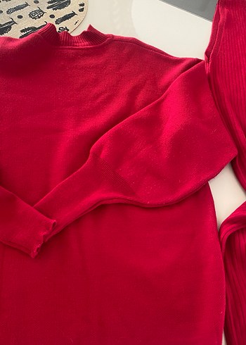 Kadın Kırmızı Uzun Pilili Triko Elbise - Görsel 6