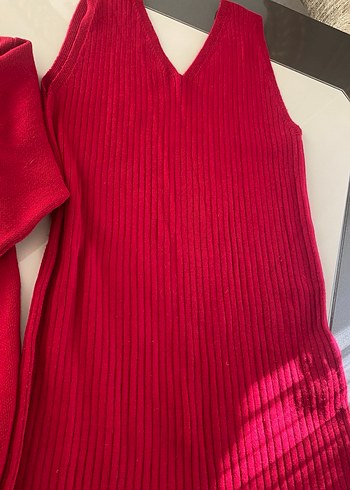 Kadın Kırmızı Uzun Pilili Triko Elbise - Görsel 8