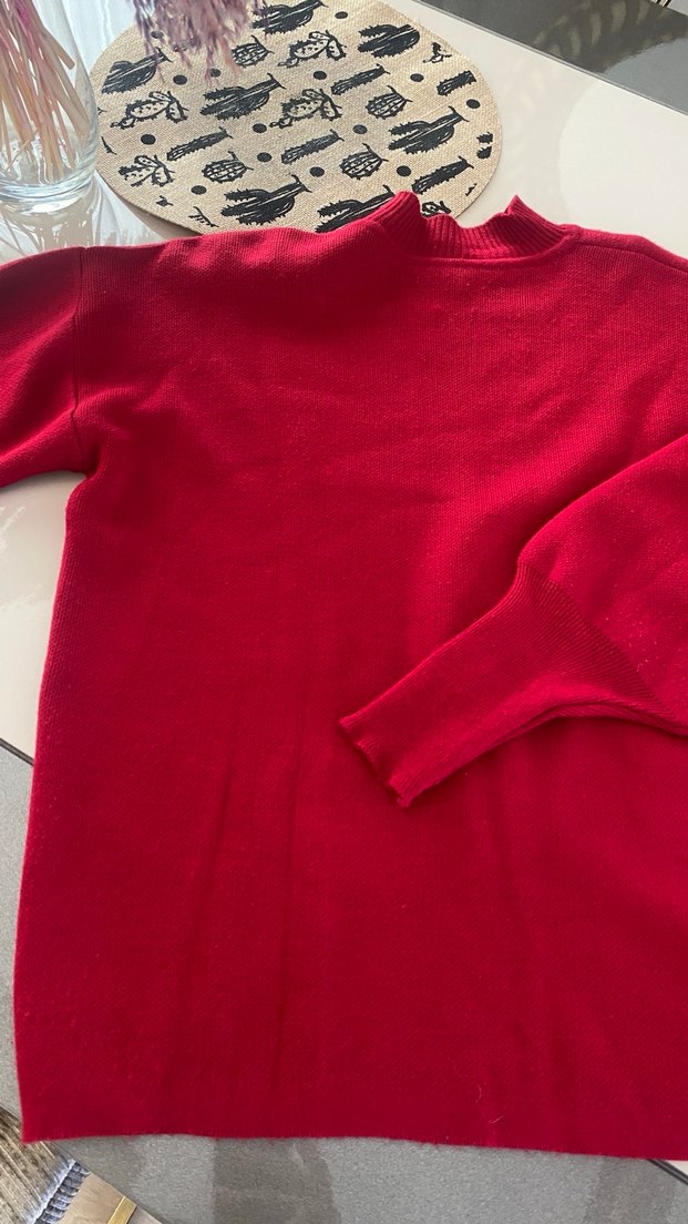 Kadın Kırmızı Uzun Pilili Triko Elbise - Görsel 5