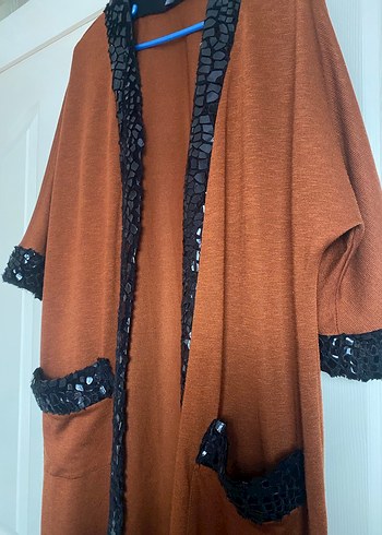 Uzun, bol kesim kahverengi bohem kadın sabahlık - Görsel 3