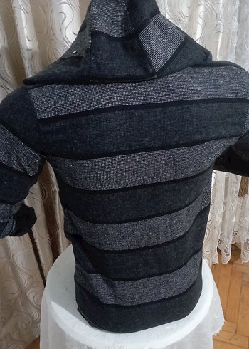 Gri Desenli Erkek Kapşonlu Manço Hırka - Görsel 3