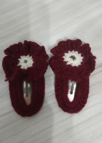 Bordo İşlemeli Örgü Çocuk Toka Seti - Görsel 2