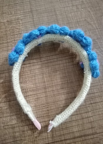 Renkli Nakışlı Örgü Mavi Çocuk Saç Bandı - Görsel 3