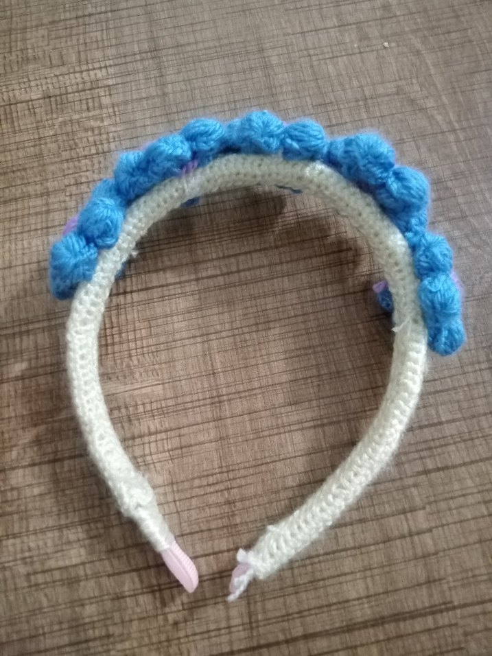 Renkli Nakışlı Örgü Mavi Çocuk Saç Bandı - Görsel 3