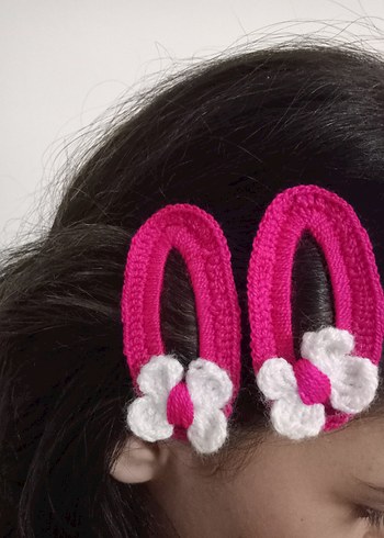 Pembe Örgü Kelebekli Çocuk Toka Seti - Görsel 4