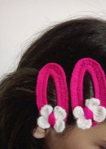 Pembe Örgü Kelebekli Çocuk Toka Seti - Görsel 3