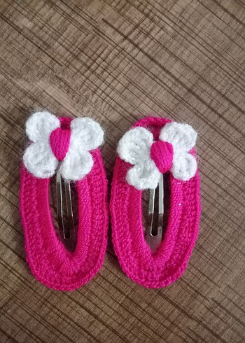 Pembe Örgü Kelebekli Çocuk Toka Seti - Görsel 2