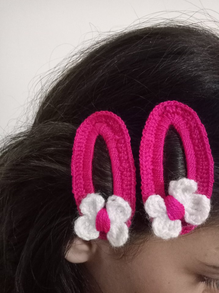 Pembe Örgü Kelebekli Çocuk Toka Seti - Görsel 4