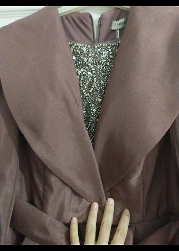 Kahverengi Uzun Kollu Vintage Nişan Elbisesi - Görsel 4