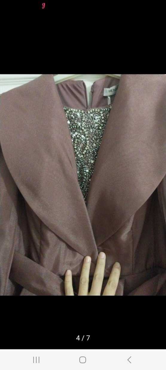 Kahverengi Uzun Kollu Vintage Nişan Elbisesi - Görsel 4