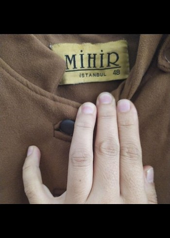 Düğmeli Bej Süet Kadın Uzun Kaban - Görsel 2