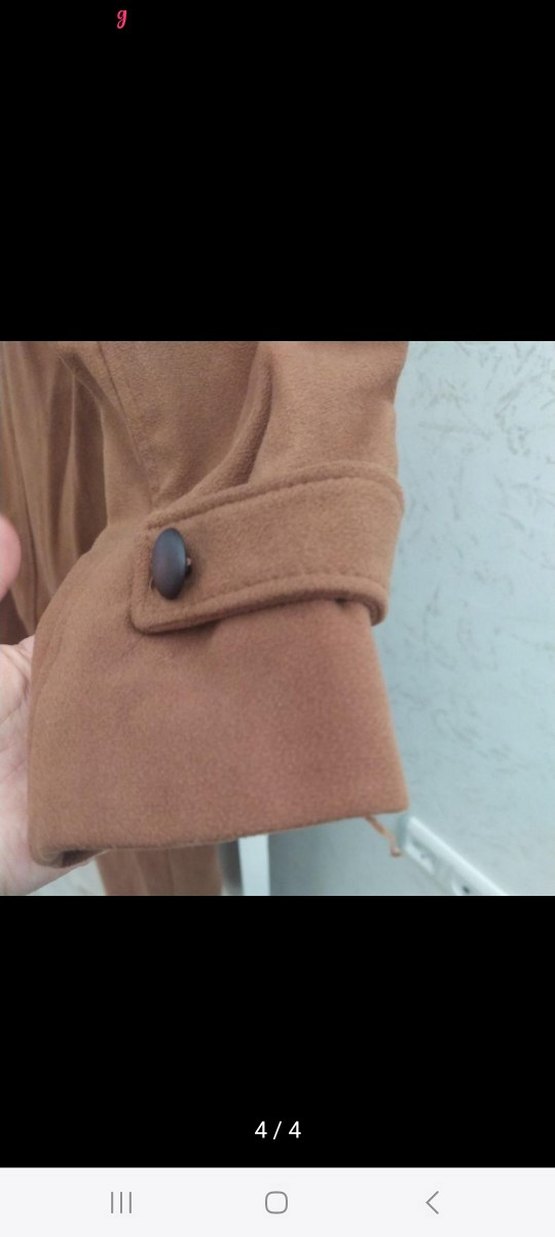 Düğmeli Bej Süet Kadın Uzun Kaban - Görsel 4