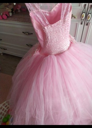 Pembe Kabartmalı Straplez Kız Çocuk Elbisesi - Görsel 5