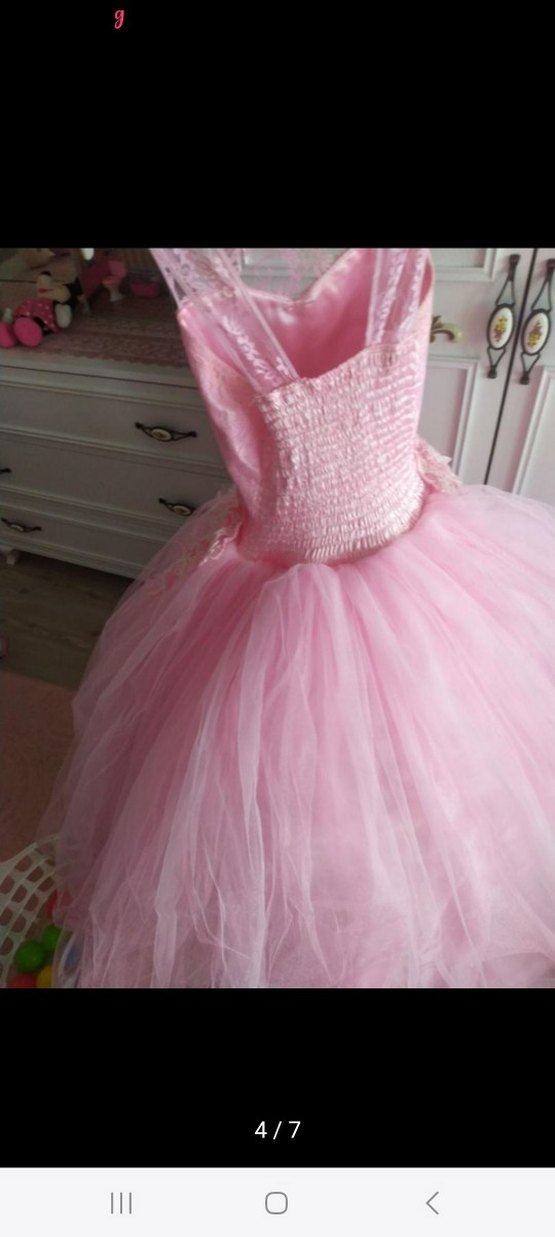 Pembe Kabartmalı Straplez Kız Çocuk Elbisesi - Görsel 5