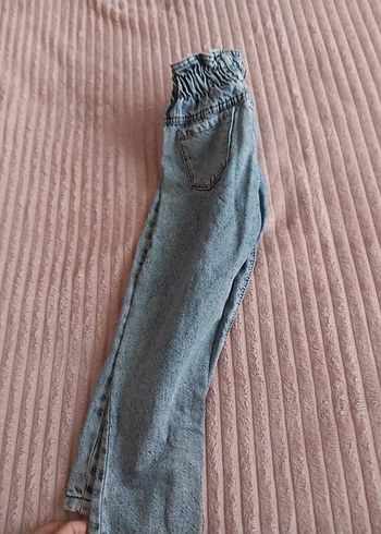 Kız Çocuk Gri Bol Kesim Pileli Denim Pantolon - Görsel 2