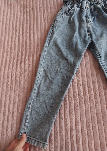 Kız Çocuk Gri Bol Kesim Pileli Denim Pantolon - Görsel 3