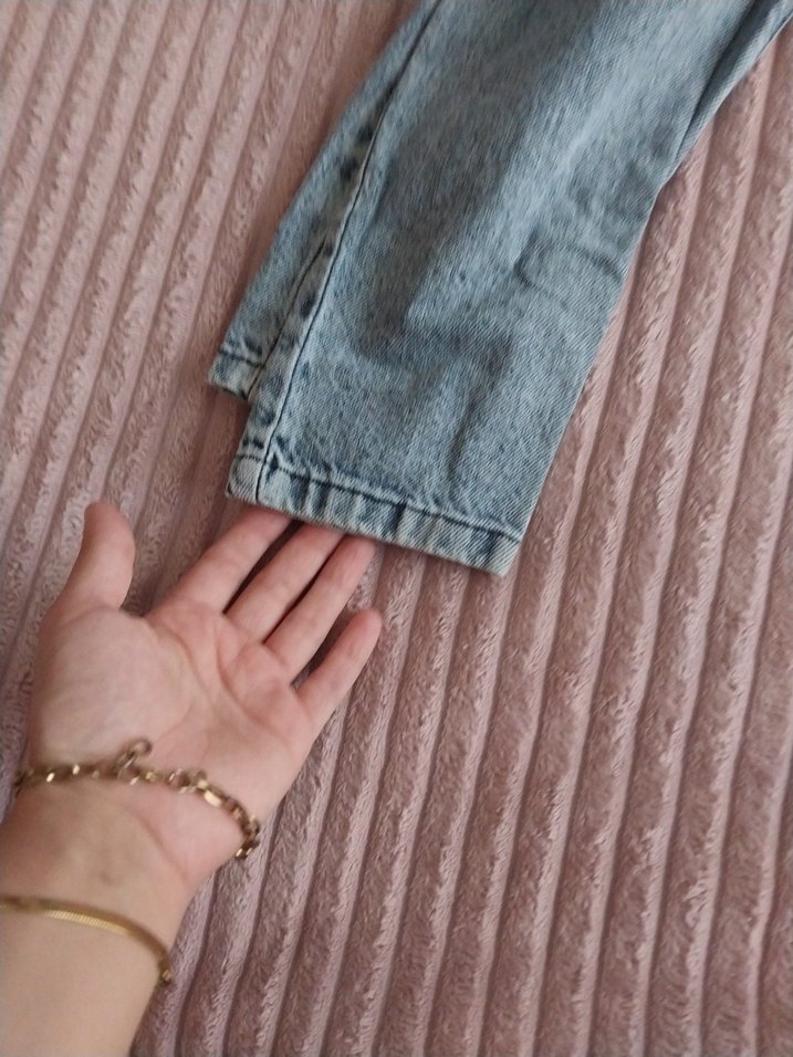 Kız Çocuk Gri Bol Kesim Pileli Denim Pantolon - Görsel 5