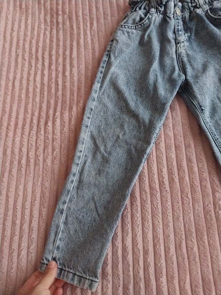 Kız Çocuk Gri Bol Kesim Pileli Denim Pantolon - Görsel 3