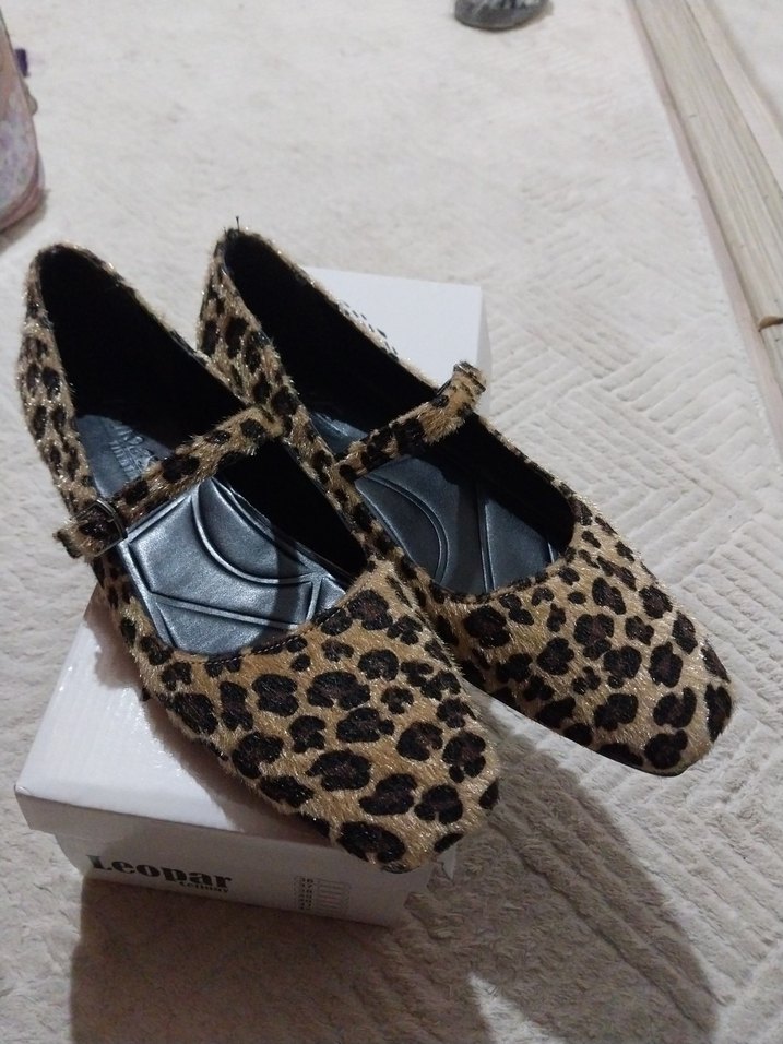 Kahverengi Leopar Desenli Tokalı Topuklu Kadın Babet - Görsel 3