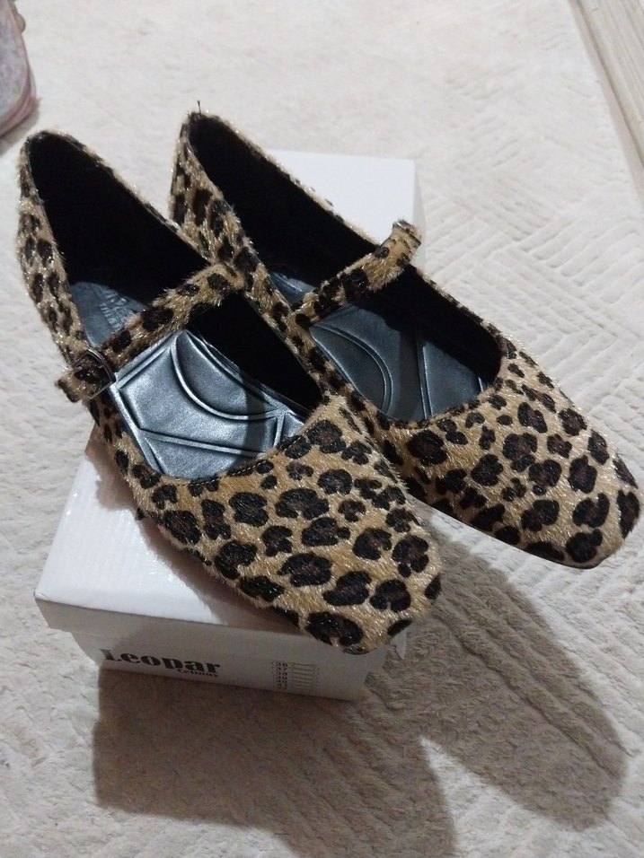 Kahverengi Leopar Desenli Tokalı Topuklu Kadın Babet - Görsel 2